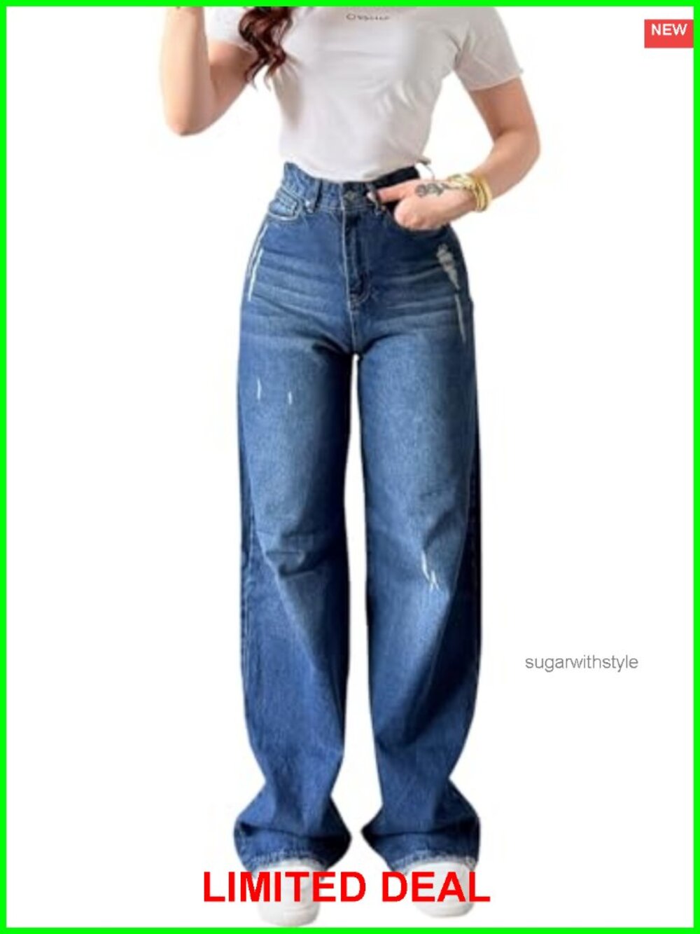 Wide Leg High Rise Stretch Denim Jeans Loose Fit Casual Pants